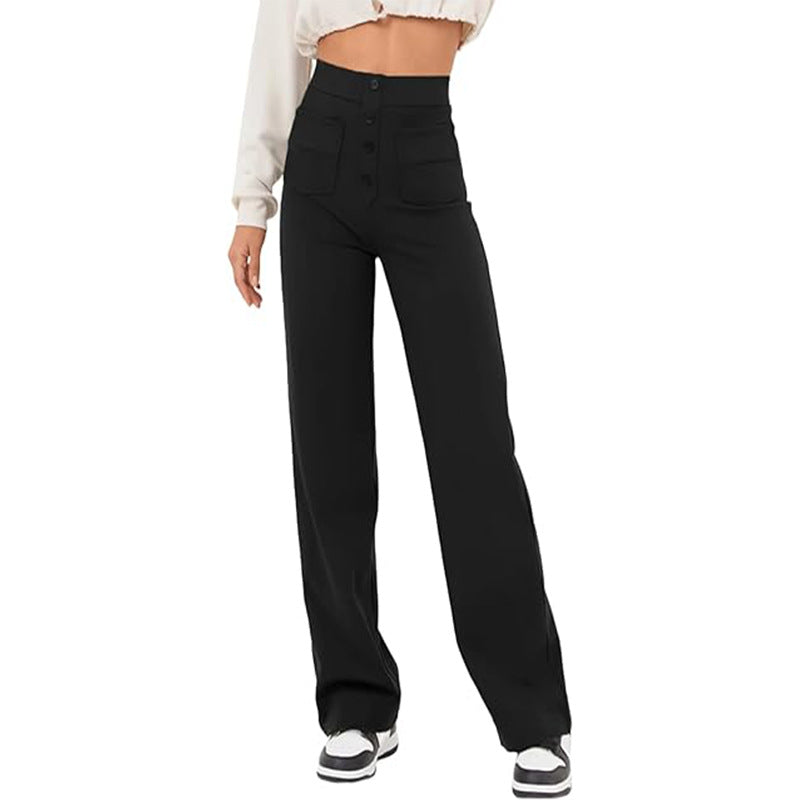Carly – Weite Damenhose mit Taschen und Knopfdetails