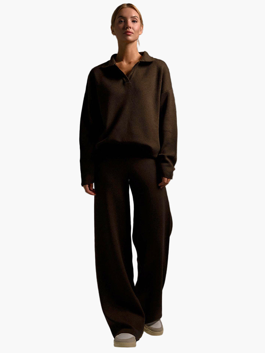 Damen Loungewear Set – Strick Zweiteiler mit Oversize Pullover und Weitbeiniger Hose – Komfort für Zuhause und Freizeit