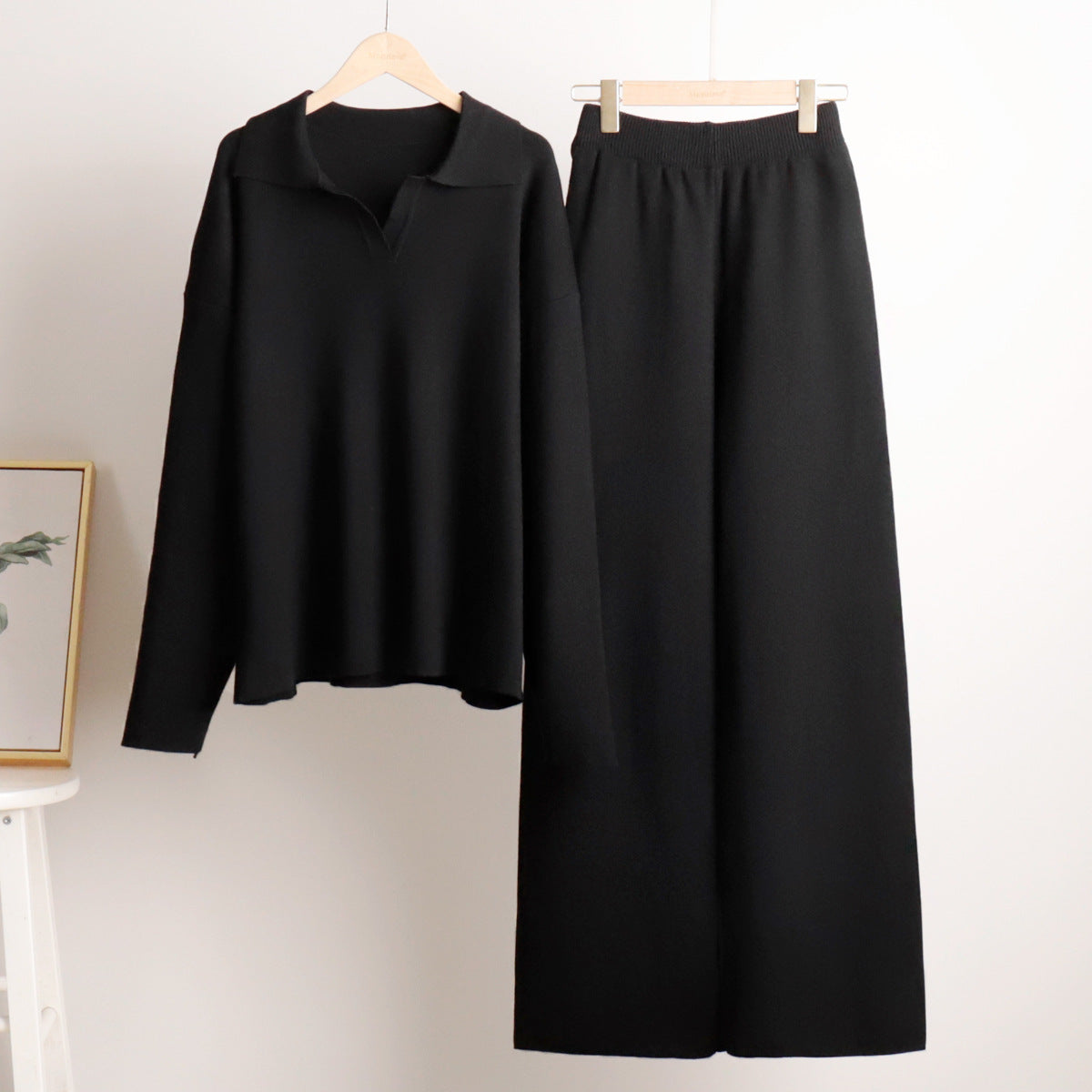 Damen Loungewear Set – Strick Zweiteiler mit Oversize Pullover und Weitbeiniger Hose – Komfort für Zuhause und Freizeit