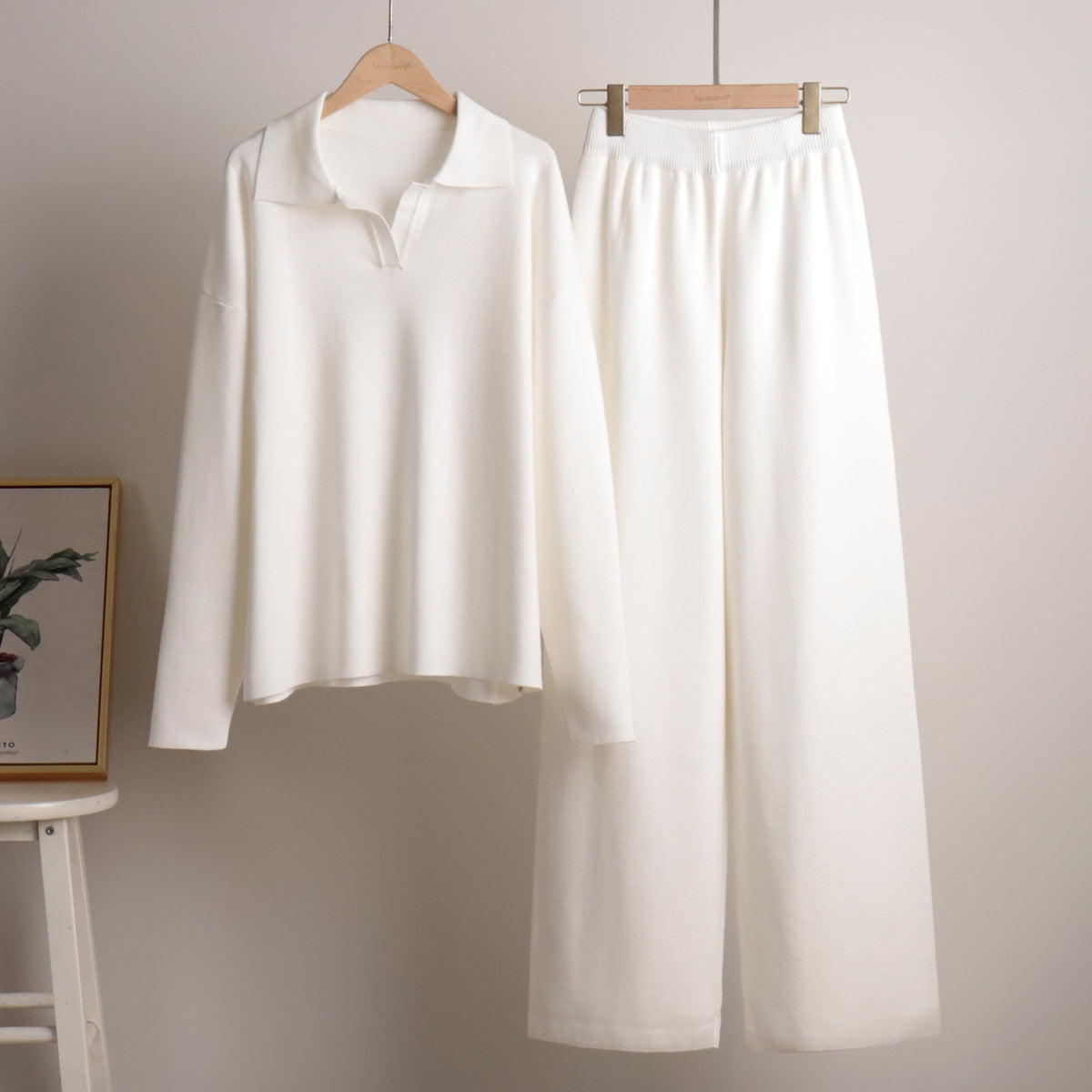 Damen Loungewear Set – Strick Zweiteiler mit Oversize Pullover und Weitbeiniger Hose – Komfort für Zuhause und Freizeit