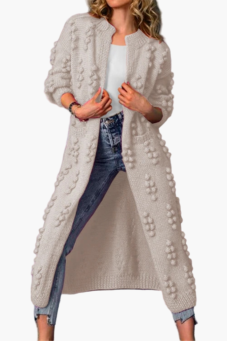 Damen Strickmantel lang – Modischer Cardigan mit 3D-Struktur für Freizeit und Alltag