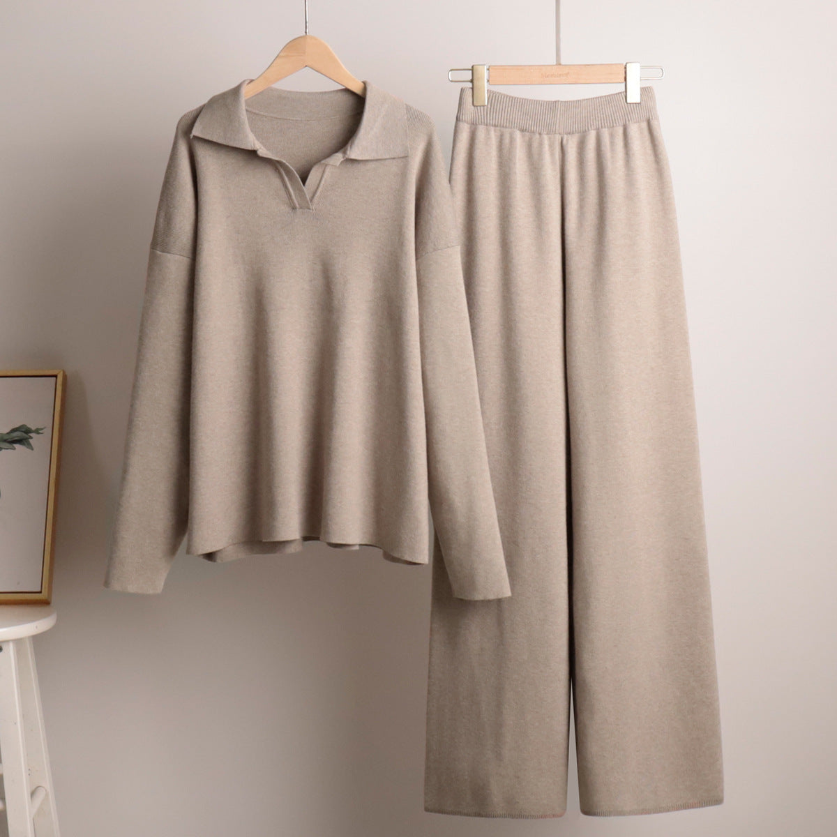 Damen Loungewear Set – Strick Zweiteiler mit Oversize Pullover und Weitbeiniger Hose – Komfort für Zuhause und Freizeit