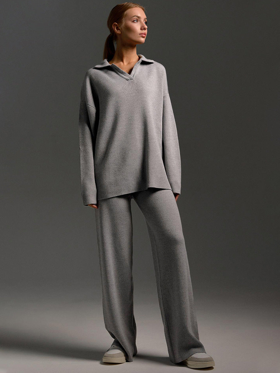 Damen Loungewear Set – Strick Zweiteiler mit Oversize Pullover und Weitbeiniger Hose – Komfort für Zuhause und Freizeit