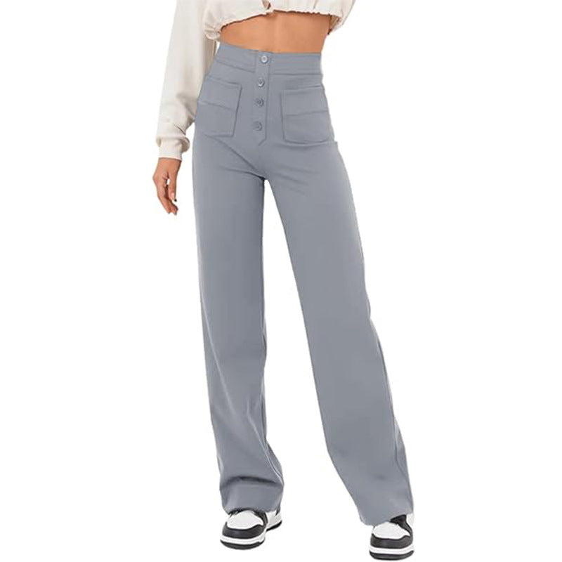 Carly – Weite Damenhose mit Taschen und Knopfdetails