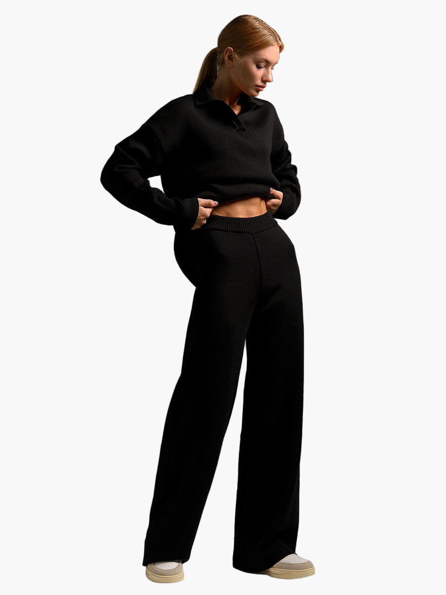 Damen Loungewear Set – Strick Zweiteiler mit Oversize Pullover und Weitbeiniger Hose – Komfort für Zuhause und Freizeit