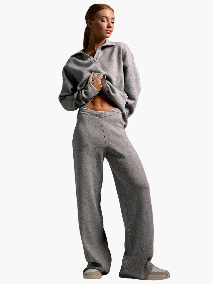 Damen Loungewear Set – Strick Zweiteiler mit Oversize Pullover und Weitbeiniger Hose – Komfort für Zuhause und Freizeit