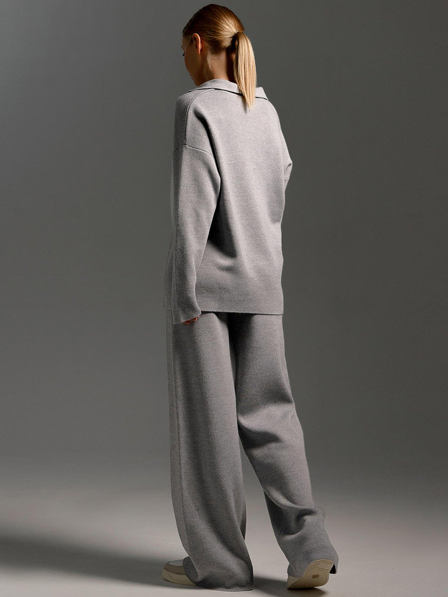 Damen Loungewear Set – Strick Zweiteiler mit Oversize Pullover und Weitbeiniger Hose – Komfort für Zuhause und Freizeit