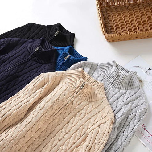 Herren Strickpullover mit Zopfmuster und Halbzipp – Eleganter Freizeitpullover für stilvolle Outfits