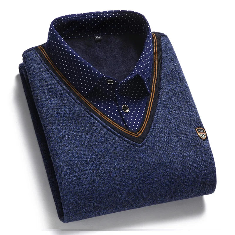 Jonas – Stilvoller zweiteiliger Strickpullover für Männer mit Plüsch und dickem, besticktem Polokragen