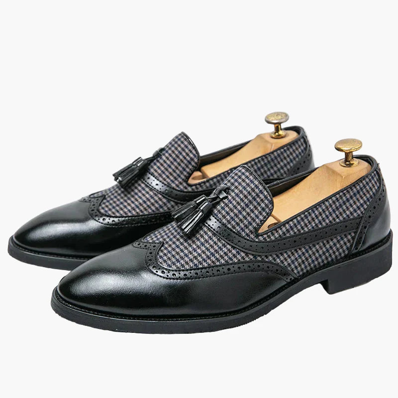 Herren Loafer im Vintage-Stil – Elegante Business- und Freizeit-Slipper mit Karomuster und Quasten