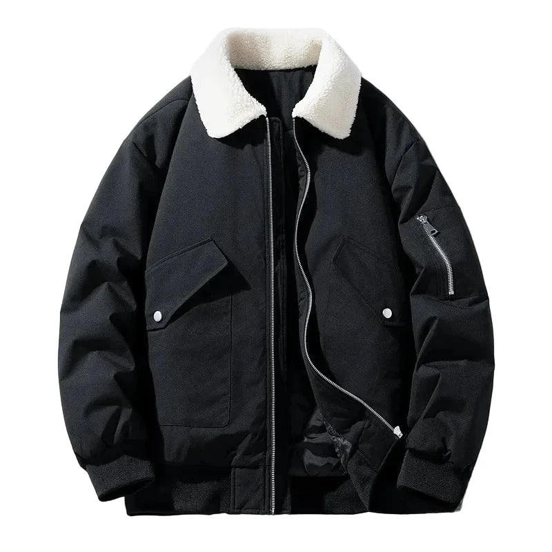 Herren Winter Bomberjacke mit Lammfellkragen – Modische Freizeit- und Outdoorjacke