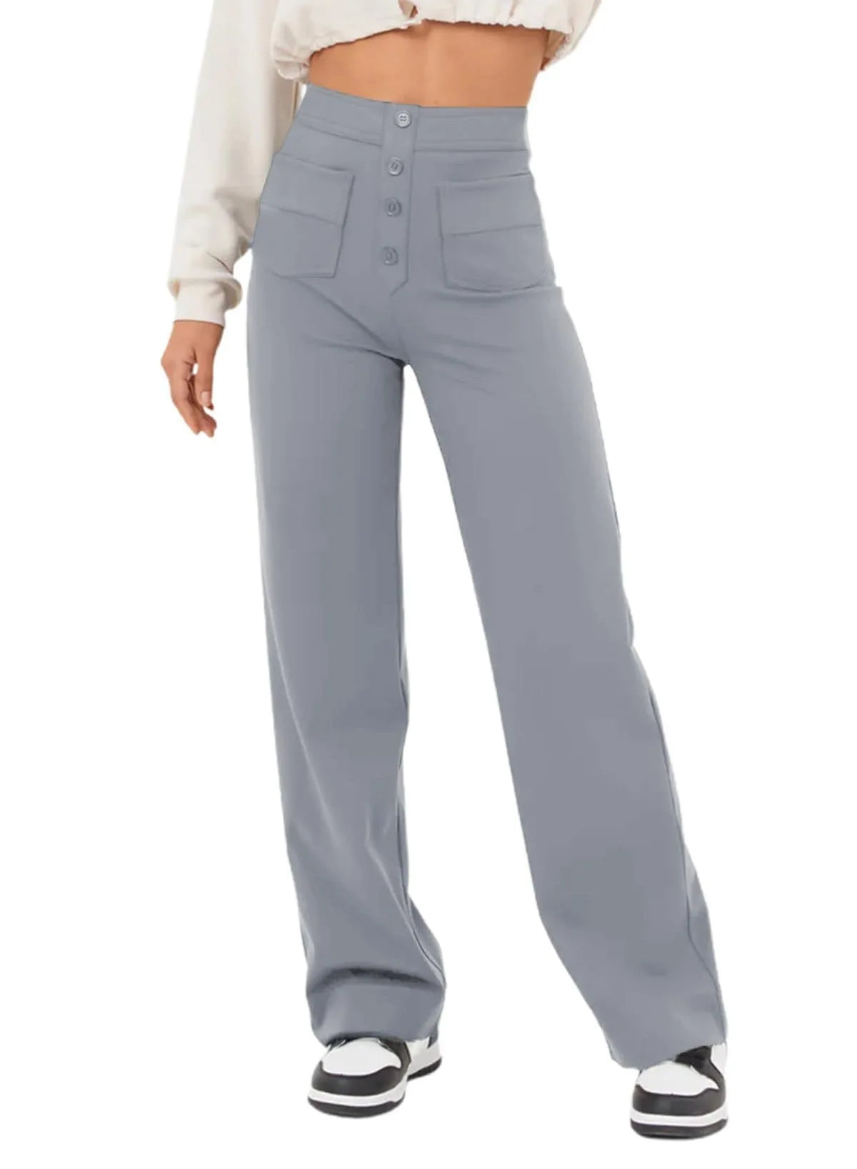 Tara – Bodenlange Damenhose mit Hohem Bund und Elastischem Taillenbund