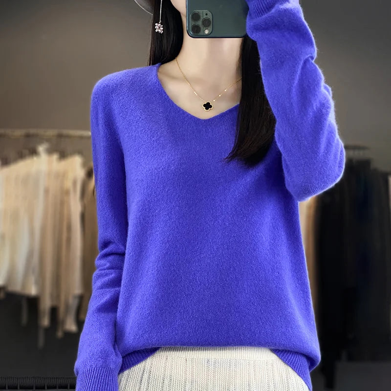 Malene – V-Ausschnitt gestrickter Pullover für Herbst und Winter