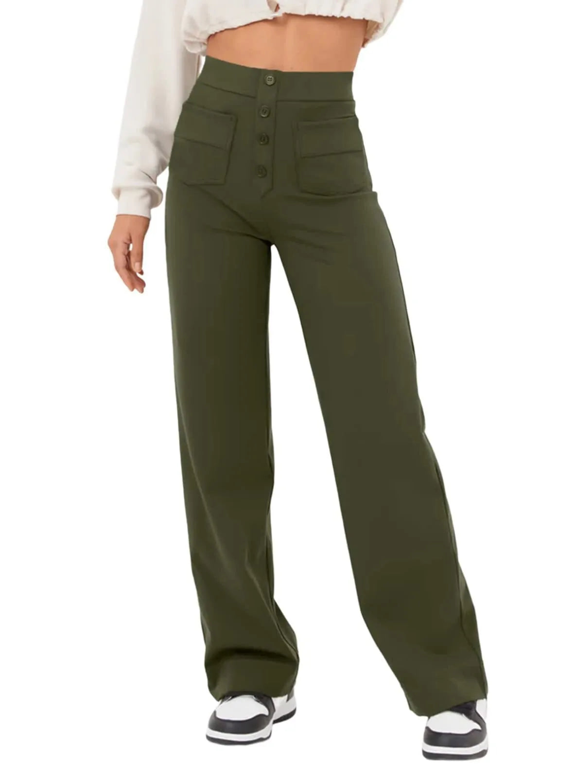 Tara – Bodenlange Damenhose mit Hohem Bund und Elastischem Taillenbund