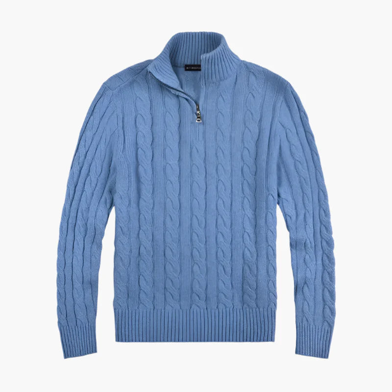 Herren Strickpullover mit Zopfmuster und Halbzipp – Eleganter Freizeitpullover für stilvolle Outfits