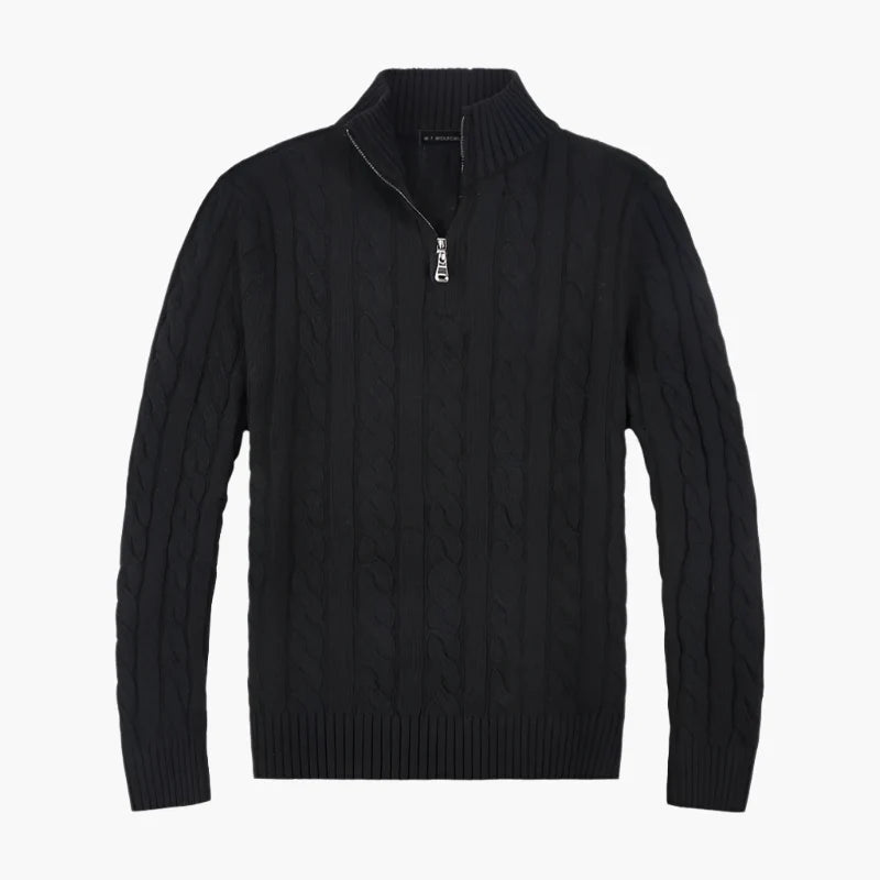 Herren Strickpullover mit Zopfmuster und Halbzipp – Eleganter Freizeitpullover für stilvolle Outfits