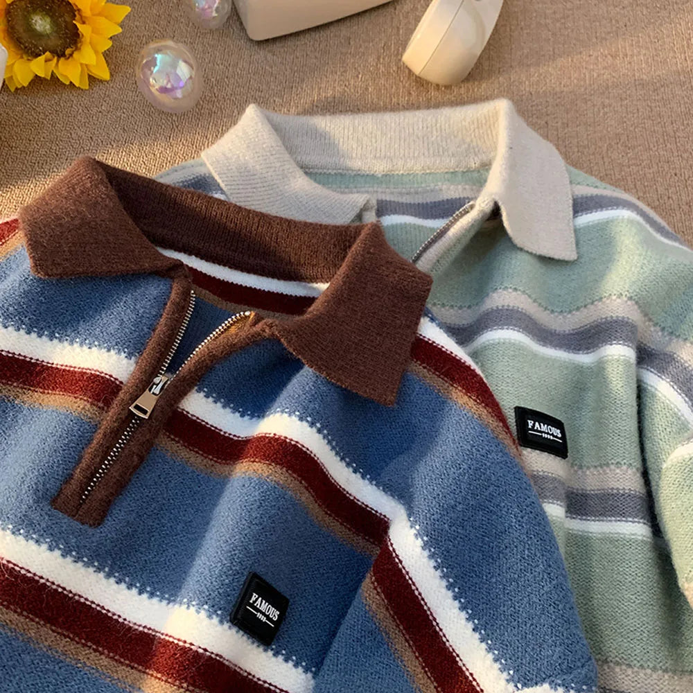 Johan – Bequemer Herren Y2K gestrickter gestreifter Polopullover