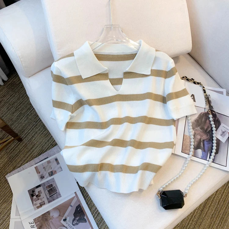 Emilia – Gestreifter Damenpullover mit Kragen für Frühling & Sommer