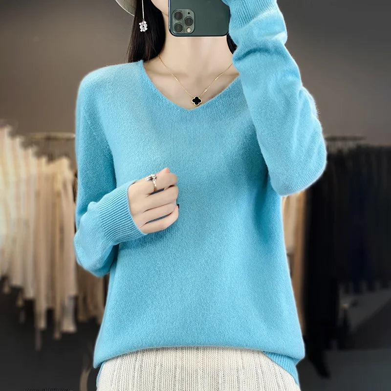 Malene – V-Ausschnitt gestrickter Pullover für Herbst und Winter