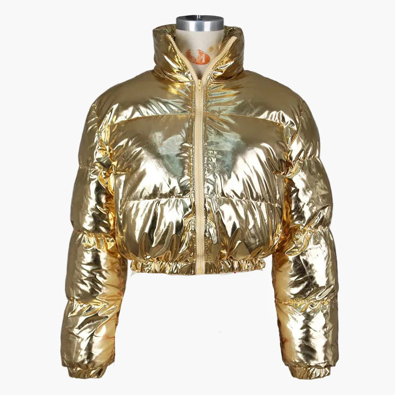 Damen Steppjacke im glänzenden Metallic-Look – Modische Kurzjacke für Streetstyle und Freizeit