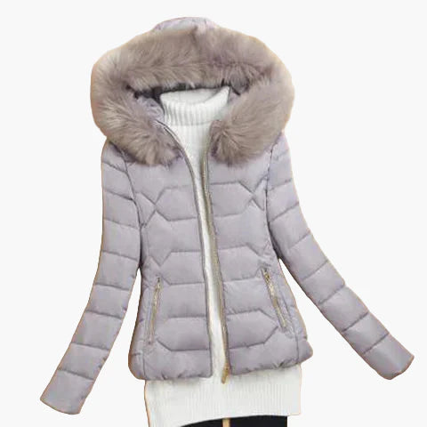 Damen Winter Daunenjacke mit Kapuze und Fellkragen – Eleganter, Wärmender Outdoor-Parka