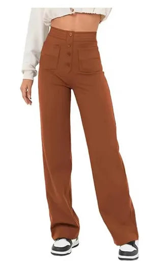 Tara – Bodenlange Damenhose mit Hohem Bund und Elastischem Taillenbund