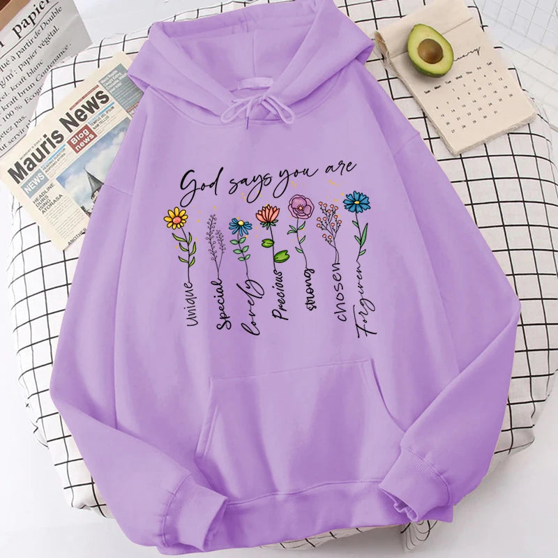 Lina – Weißer Damen-Kapuzenpullover mit inspirierendem Print