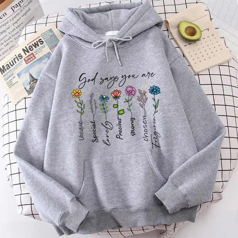 Lina – Weißer Damen-Kapuzenpullover mit inspirierendem Print