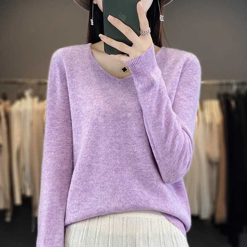 Malene – V-Ausschnitt gestrickter Pullover für Herbst und Winter