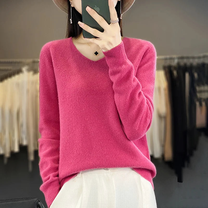 Malene – V-Ausschnitt gestrickter Pullover für Herbst und Winter