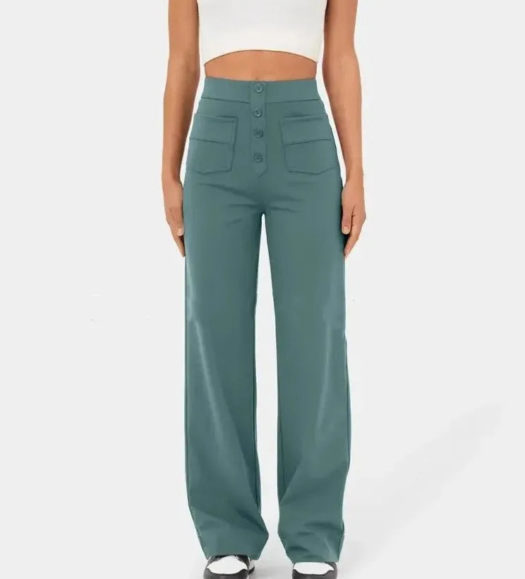 Tara – Bodenlange Damenhose mit Hohem Bund und Elastischem Taillenbund