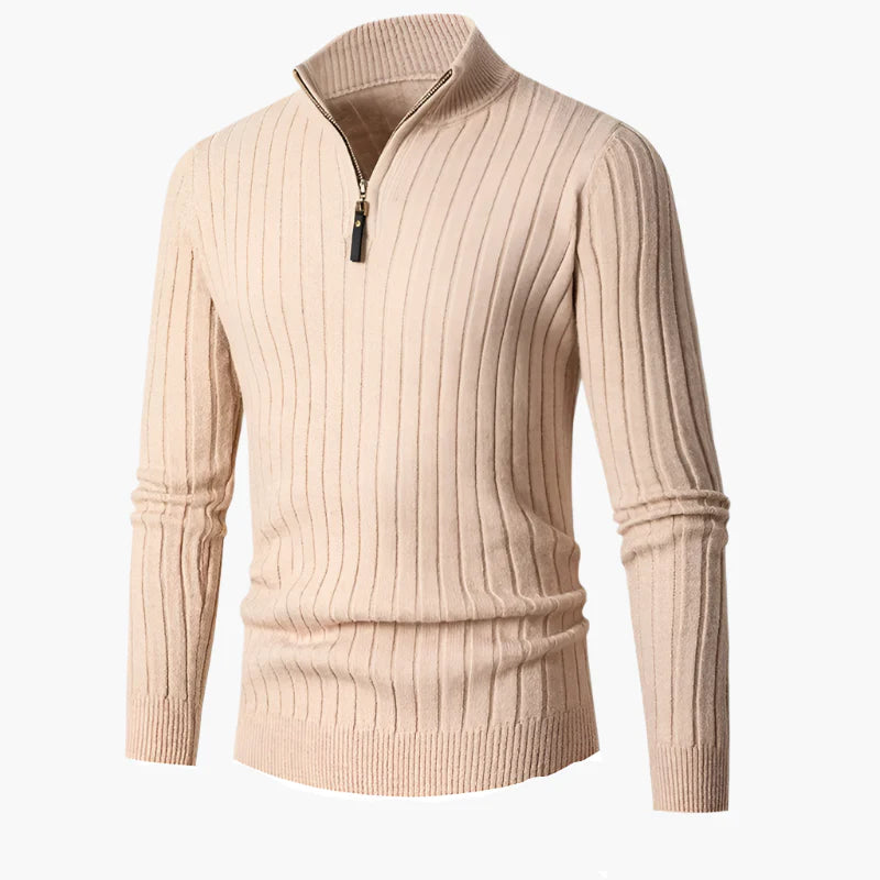 Herren Strickpullover mit halbem Reißverschluss – Eleganter Rippstrick für Business & Freizeit