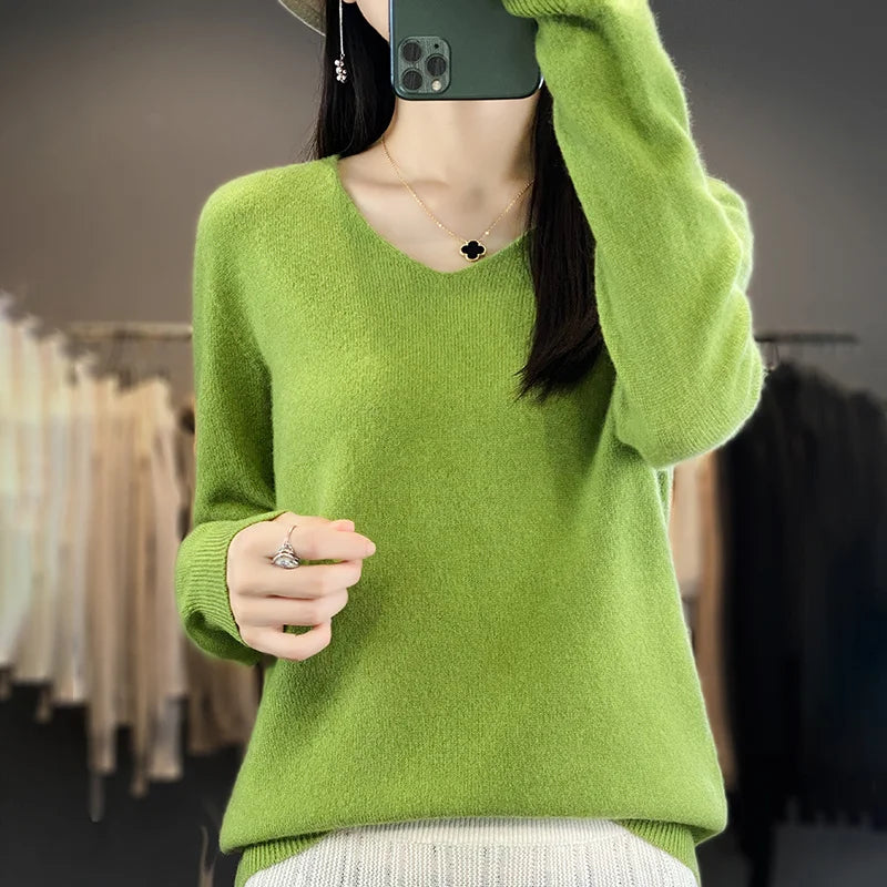 Malene – V-Ausschnitt gestrickter Pullover für Herbst und Winter
