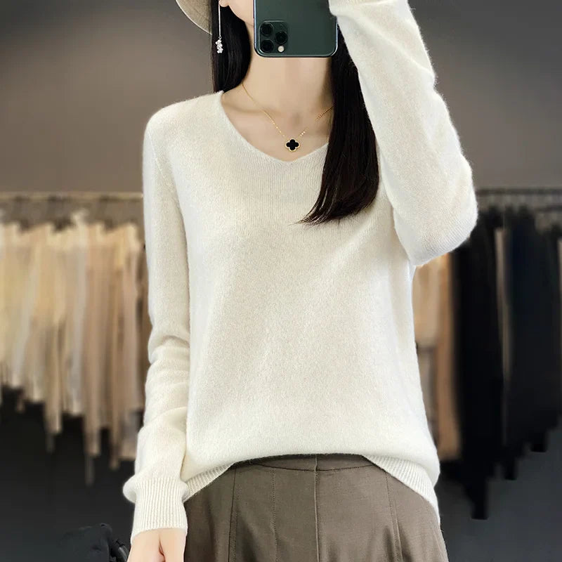 Malene – V-Ausschnitt gestrickter Pullover für Herbst und Winter