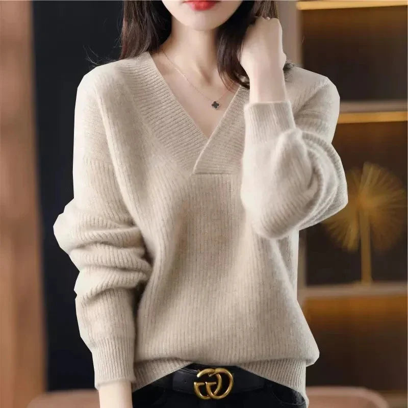 Helene – Locker gestrickter V-Ausschnitt-Pullover für Herbst und Winter