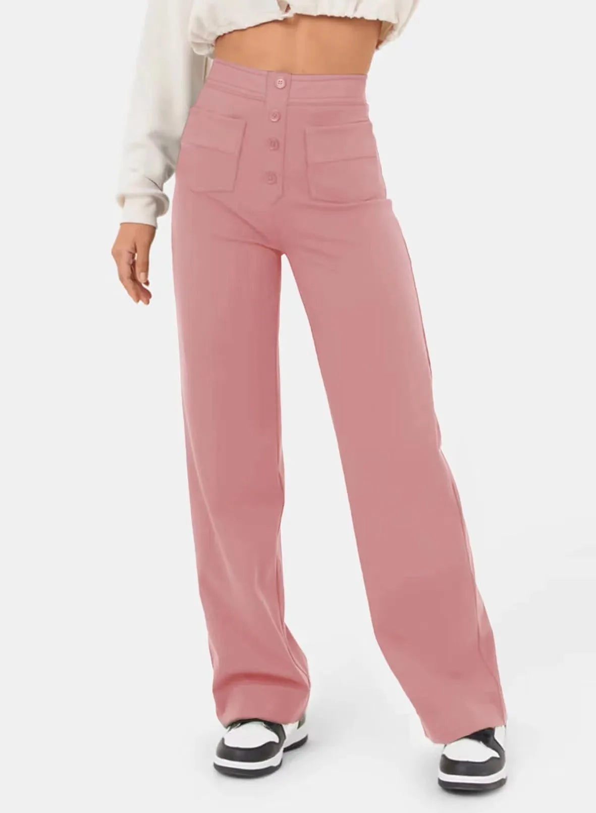 Tara – Bodenlange Damenhose mit Hohem Bund und Elastischem Taillenbund