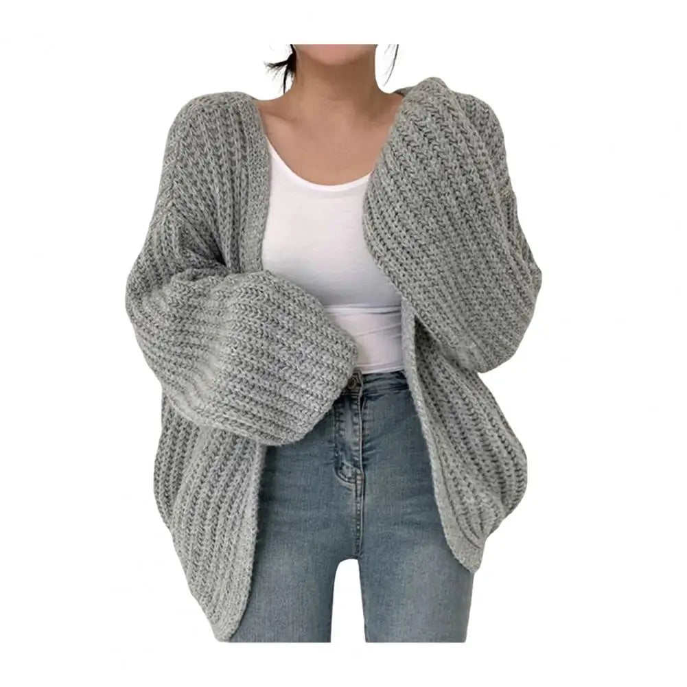 Amelie – Damen Strickjacke mit V-Ausschnitt und langen Laternenärmeln