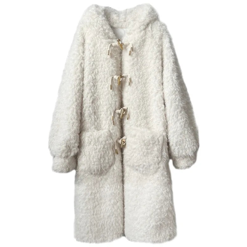 Damen Oversize Teddy Mantel mit Kapuze – Wintermode, Elegant und Warm