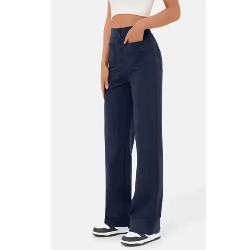 Tara – Bodenlange Damenhose mit Hohem Bund und Elastischem Taillenbund