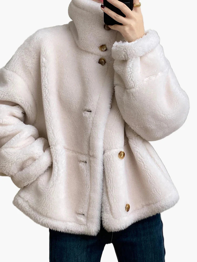 Damen Winter Shearling-Jacke im modernen Oversize-Stil – Warme Freizeitjacke für kalte Tage