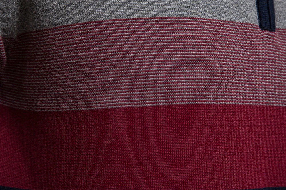 Herren Strickpullover mit Viertelreißverschluss – Eleganter Streifen-Look für Alltag und Büro