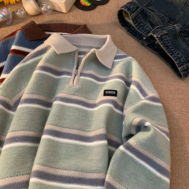 Johan – Bequemer Herren Y2K gestrickter gestreifter Polopullover