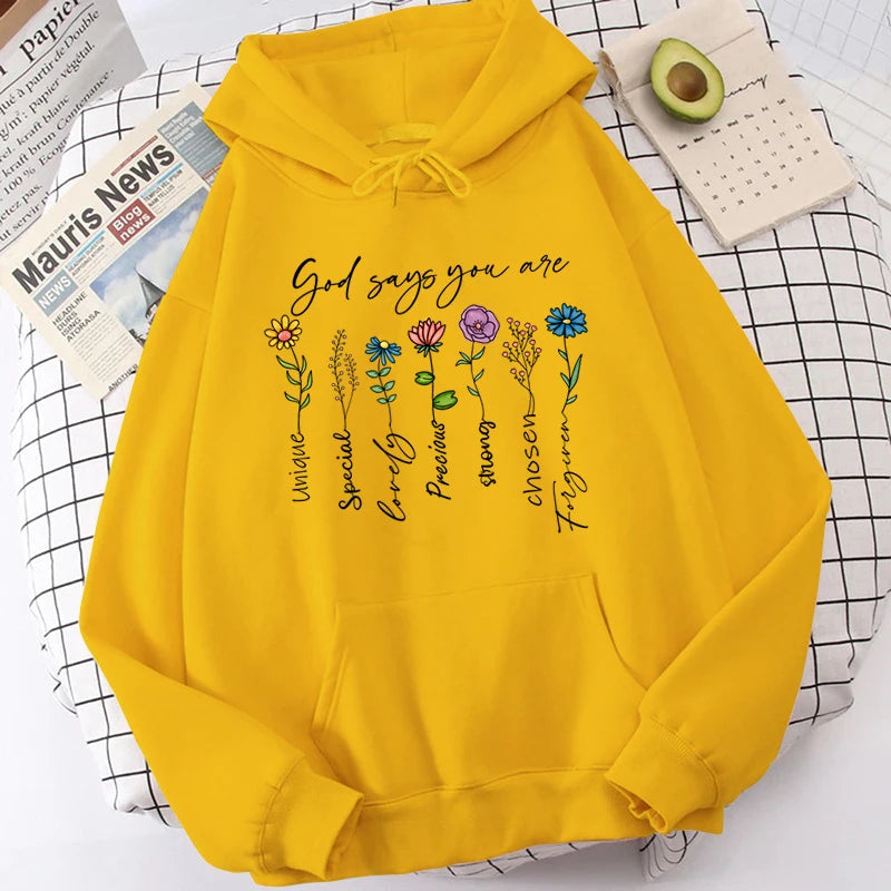 Lina – Weißer Damen-Kapuzenpullover mit inspirierendem Print