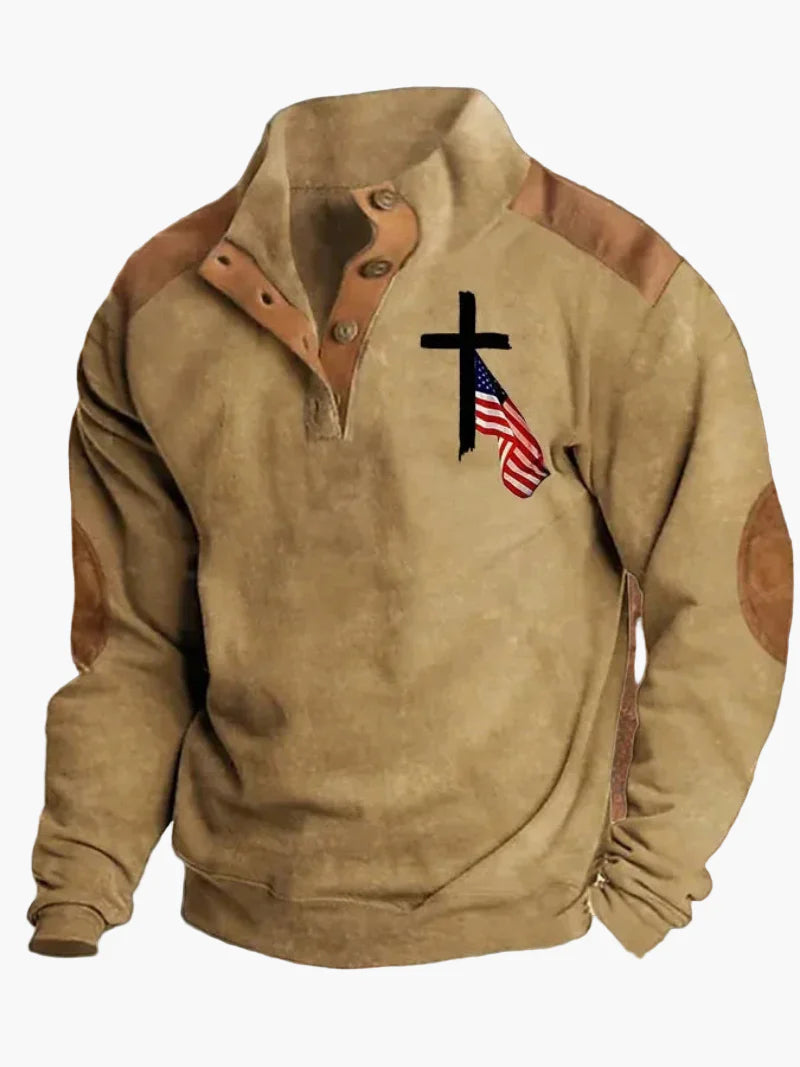 Herren Western-Style Pullover mit Digitaldruck und Stehkragen – Casual Outdoor Winter Sweater