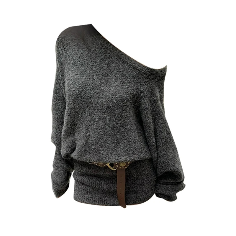 Amelie – Pullover mit Glockenärmeln für Damen – Dunkelgrauer Strickpullover für Herbst und Winter