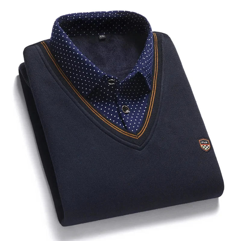 Jonas – Stilvoller zweiteiliger Strickpullover für Männer mit Plüsch und dickem, besticktem Polokragen