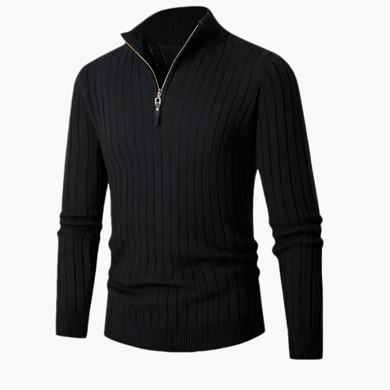 Herren Strickpullover mit halbem Reißverschluss – Eleganter Rippstrick für Business & Freizeit