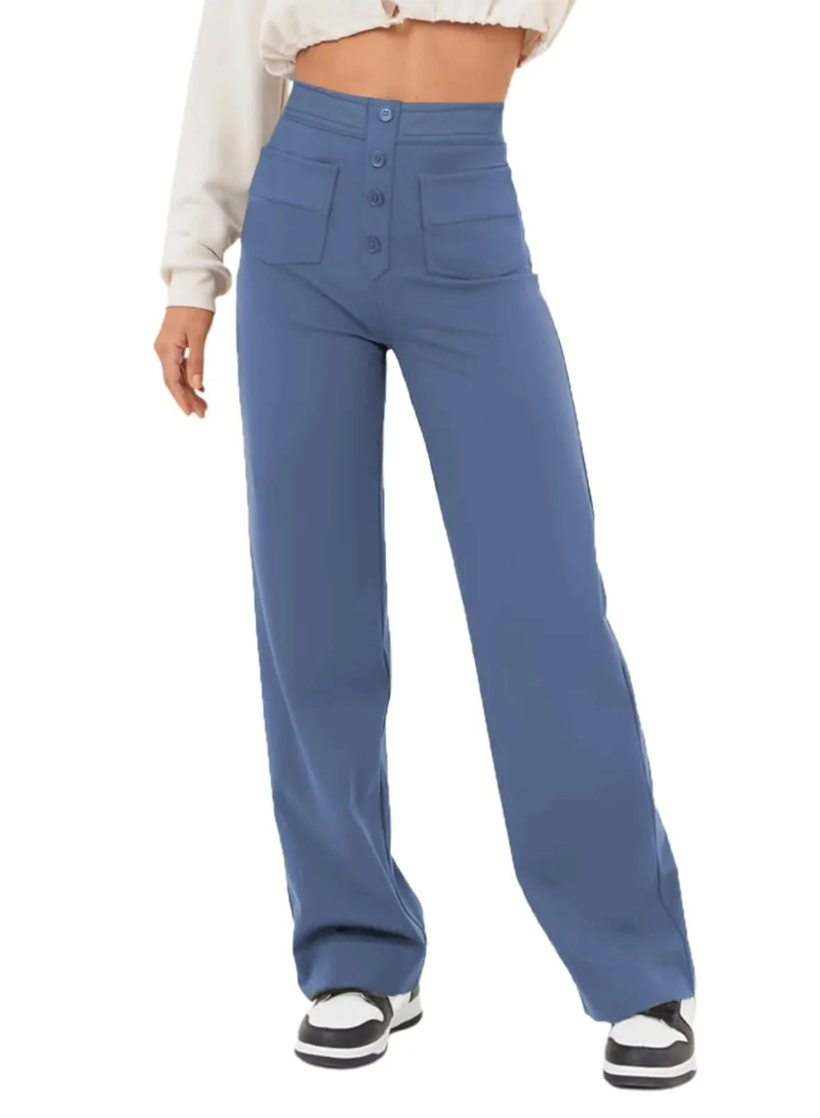 Tara – Bodenlange Damenhose mit Hohem Bund und Elastischem Taillenbund