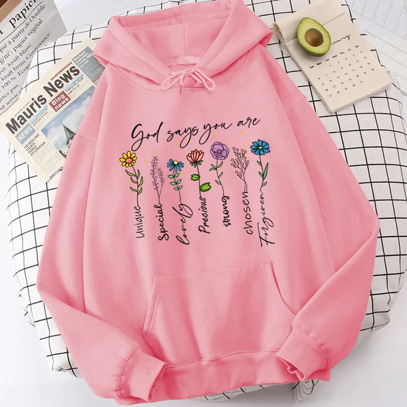 Lina – Weißer Damen-Kapuzenpullover mit inspirierendem Print