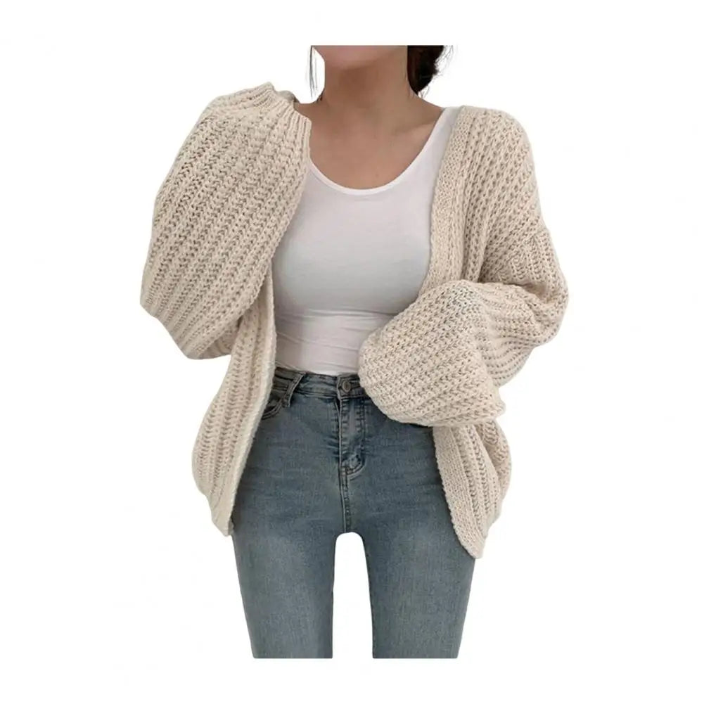 Amelie – Damen Strickjacke mit V-Ausschnitt und langen Laternenärmeln